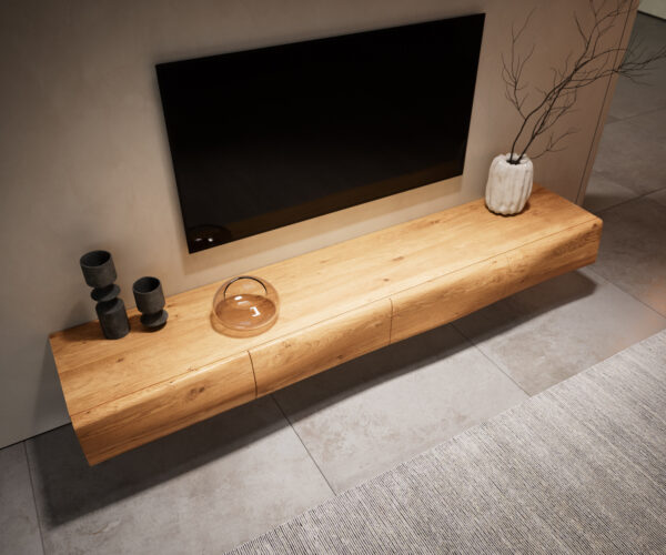 TV stolek New Live-Edge 200 cm přírodní dub 4 dveře kovový rám na kluzácích černý - Image 6