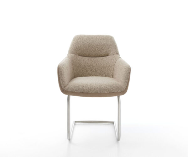 Jídelní židle Pejo-Flex smíšené materiály taupe konzolová konstrukce kulatá nerezová ocel - Image 2