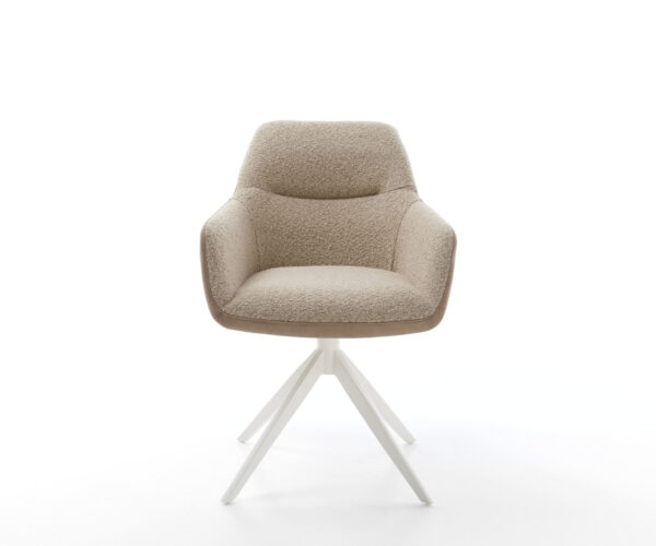 Jídelní židle Pejo-Flex smíšené materiály taupe křížový rám široký bílý s funkcí houpání otočný o 360° - Image 2
