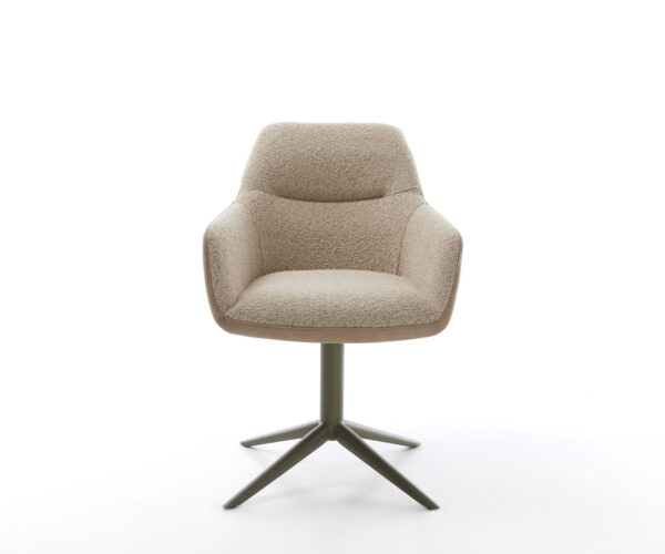 Jídelní židle Pejo-Flex smíšené materiály, taupe, křížová podstava, efekt titanového povrchu, houpací funkce, otočné o 360° - Image 2