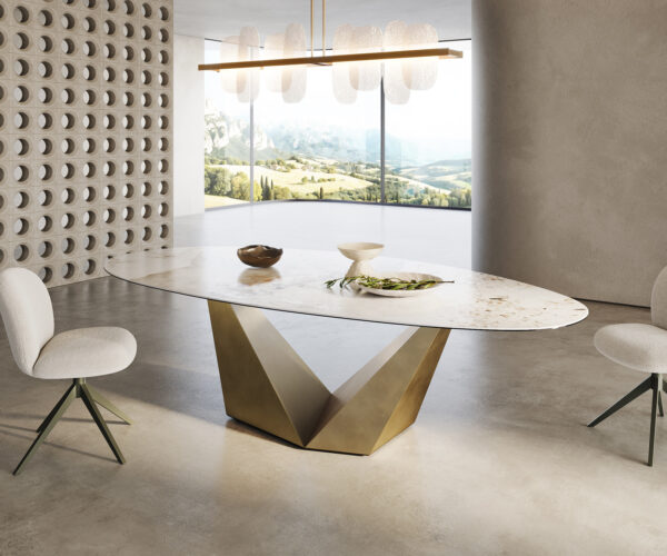 Jídelní stůl Edge oválný 280x130 keramika Minas Melange bílá béžová Prisma Metallic zlatá - Image 4