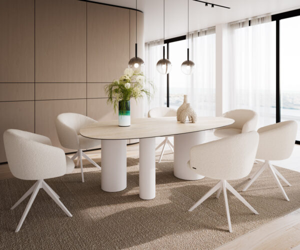 Jídelní stůl Edge oválný 220x120 keramika Laminam® Travertino Bianco krémově bílý Troa kov bílý - Image 6