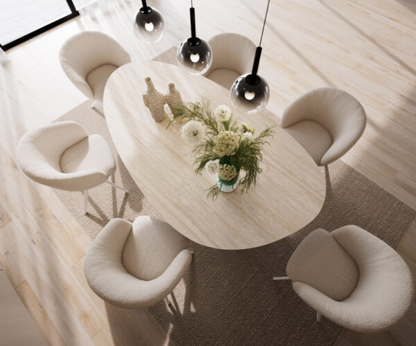 Jídelní stůl Edge oválný 220x120 keramika Laminam® Travertino Bianco krémově bílý Troa kov bílý - Image 4