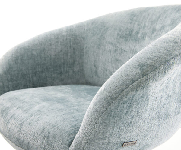 Jídelní židle Vinka-Flex s područkami, křížový rám, kuželová nerezová ocel, chenille pastelově modrá, 180° otočné, jádro z taštičkových pružin - Image 4