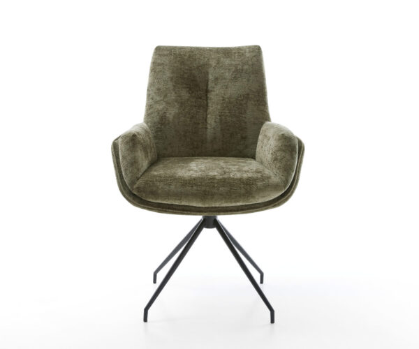 Jídelní židle Clea-Flex křížový rám kuželový kov černý chenille olivový 180° otočný - Image 2