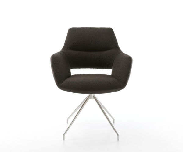 Jídelní židle Yago-Flex s područkami, křížový rám, kuželový nerezový materiál-mix, černá, otočné o 180° - Image 2