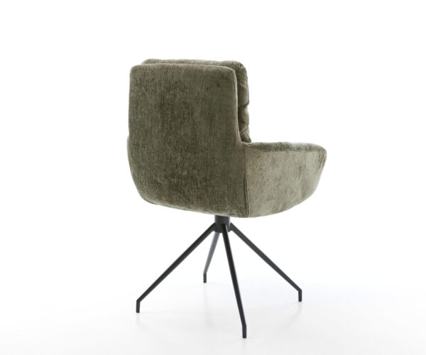 Jídelní židle Abelia-Flex s područkami, křížový rám, kuželové černé kovové nohy, olivový chenille, otočné o 360° - Image 5