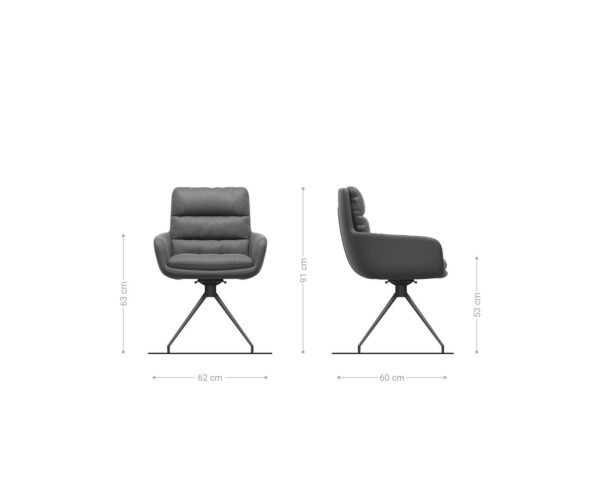 Jídelní židle Abelia-Flex s područkami, křížový rám, kuželové černé kovové nohy, olivový chenille, otočné o 360° - Image 6
