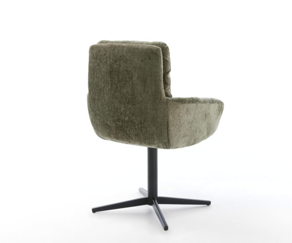 Jídelní židle Abelia-Flex s područkami, křížová kovová podnož, černá, chenille olivová, otočné o 360° - Image 5
