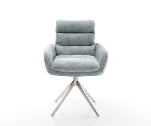 Jídelní židle Abelia-Flex s područkami, křížová podnož, široké, nerezová ocel, chenille pastelově modrá, otočné o 360°, funkce houpání - Image 2