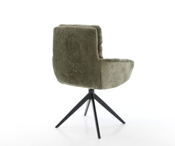 Jídelní židle Abelia-Flex s područkami, křížová podnož, široká, kovová, černá, chenille olivová, otočná o 360°, houpací funkce - Image 5
