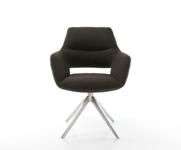 Jídelní židle Yago-Flex s područkami, křížová podnož, široké, nerezová ocel, mix materiálů, černé, otočné o 360°, funkce houpání - Image 2