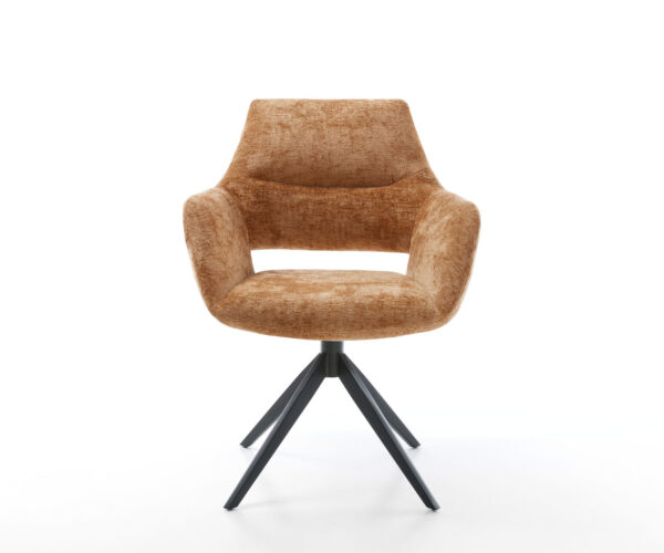 Jídelní židle Yago-Flex s područkami, křížová podnož, široké, kovové, černé, chenille, rezavé, otočné o 360°, s houpací funkcí - Image 2