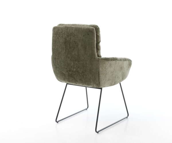 Jídelní židle Abelia-Flex s područkami, kluzný rám, kov, černý, chenille olivová - Image 5