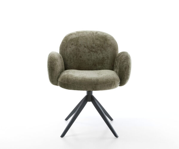 Jídelní židle Nube-Flex s područkami, křížová podnož, široké, kovové, černé, chenille olivové, otočné o 360°, s houpací funkcí, jádro z taštičkových pružin - Image 2