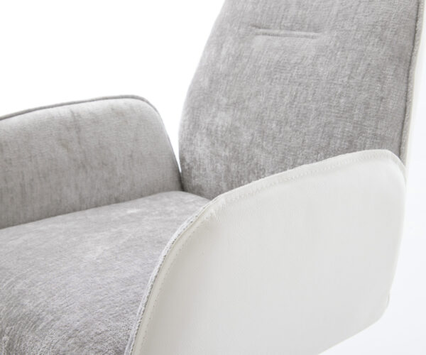 Jídelní židle Zoa-Flex křížový rám široký kov bílý materiálový mix pravá kůže bílá/stříbrnošedá 360° otočné houpací funkce - Image 4