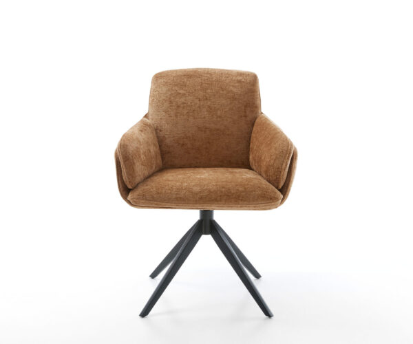 Jídelní židle Luan-Flex s područkami, křížový rám, široký, kovový, černý, chenille, rezavý, otočný o 360°, s houpací funkcí - Image 2