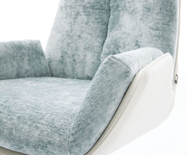 Jídelní židle Clea-Flex smíšené materiály pravá kůže bílá-pastelově modrá křížová podnož široké bílé houpací funkce 360° otočné - Image 4