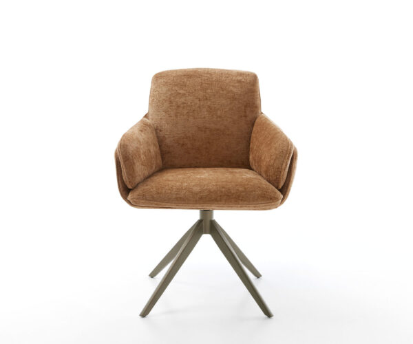 Jídelní židle Luan-Flex s područkami, křížová podnož, široký efekt, povrch titanový chenille rezavý, otočné o 360°, funkce houpání - Image 2
