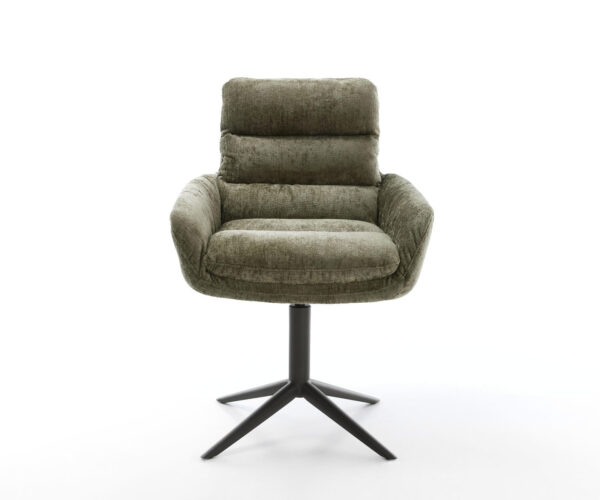 Jídelní židle Abelia-Flex s područkami, křížová kovová podstava černá, chenille olivová, otočné o 360°, funkce houpání - Image 2