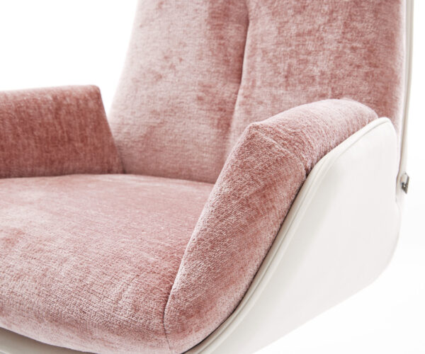 Jídelní židle Clea-Flex smíšené materiály pravá kůže bílá růžová křížová podnož bílá 360° otočné houpací funkce - Image 4