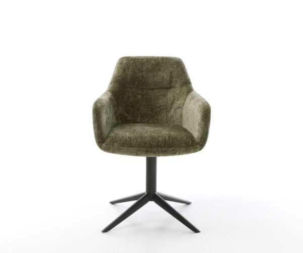 Jídelní židle Pejo-Flex křížová kovová podnož černá, chenille olivová, otočné o 360°, s funkcí houpání - Image 2