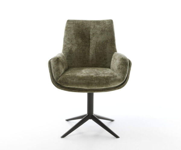 Jídelní židle Clea-Flex chenille olivově zelené, černý křížový podstavec, otočné o 360° s funkcí houpání - Image 2