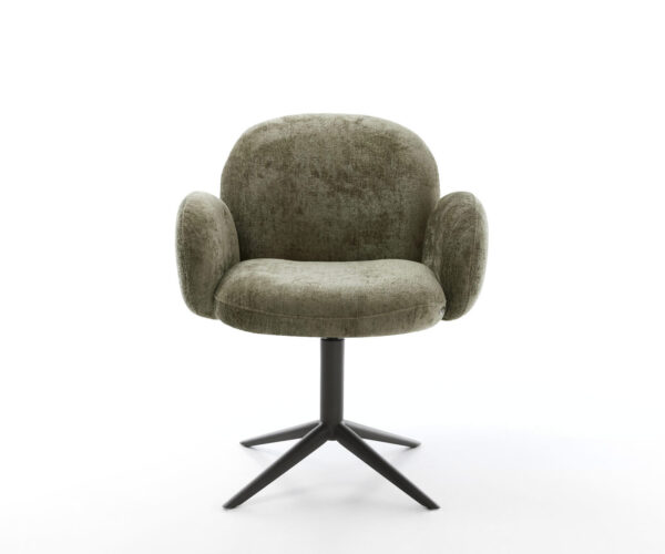 Jídelní židle Nube-Flex s područkami, křížová kovová podnož, černá, chenille olivová, otočné o 360°, funkce houpání, jádro z taštičkových pružin - Image 2