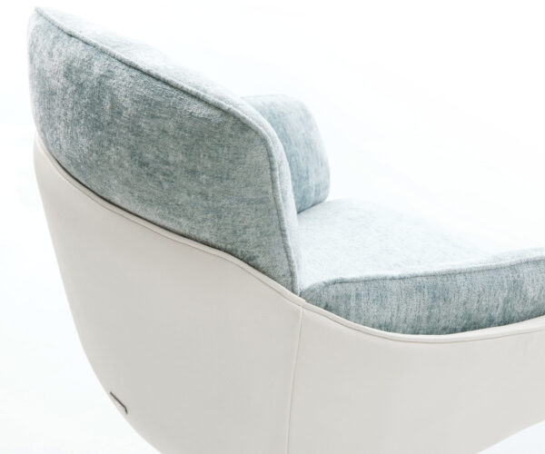 Jídelní židle Luan-Flex smíšené materiály pravá kůže bílá pastelově modrá křížová podstava bílá 360° otočné s houpací funkcí - Image 4
