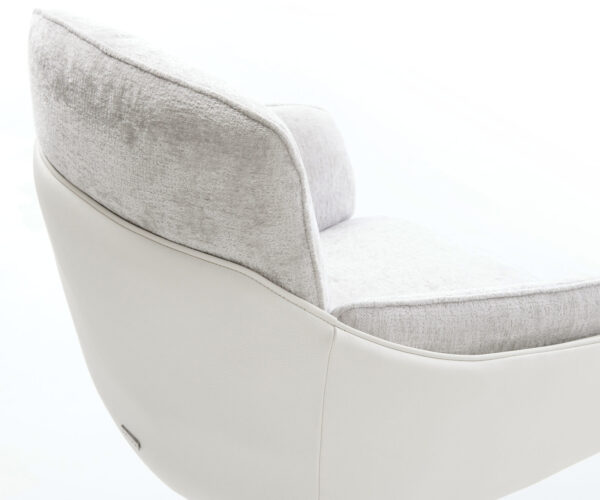 Jídelní židle Luan-Flex smíšené materiály pravá kůže bílá stříbrně šedá křížová podnož bílá 360° otočné houpací funkce - Image 4