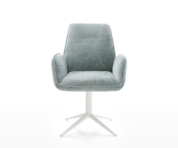 Jídelní židle Zoa-Flex chenille pastelově modré, bílý křížový podstavec, otočné o 360°, funkce houpání - Image 2