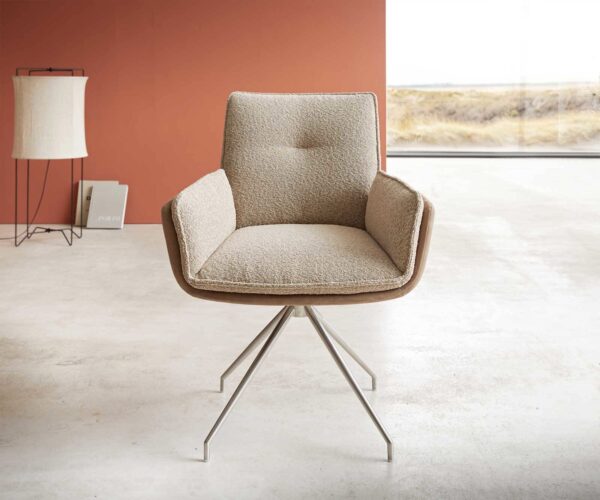 Jídelní židle Nela-Flex křížová konstrukce kuželová nerezová ocel mix materiálů taupe 180° otočné - Image 2