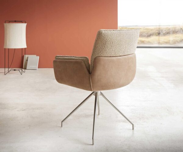 Jídelní židle Nela-Flex křížová konstrukce kuželová nerezová ocel mix materiálů taupe 180° otočné - Image 5