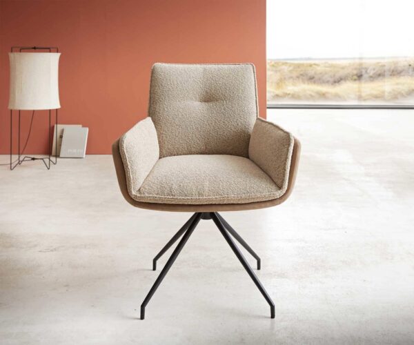 Jídelní židle Nela-Flex křížový rám kuželový kov černý mix materiálů taupe otočné o 180° - Image 2