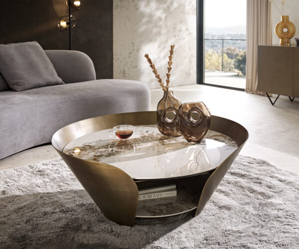 Konferenční stolek Skafi 100x40 cm keramika Minas Melange metalická zlatá - Image 4