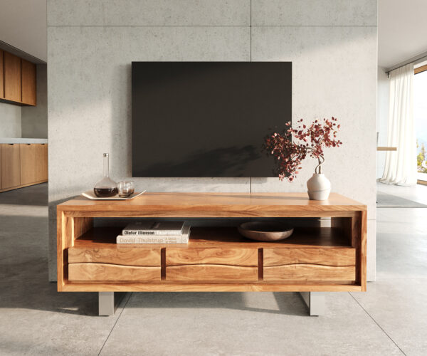 TV stolek Live-Edge 146 cm akácie přírodní 3 zásuvky 1 přihrádka - Image 2